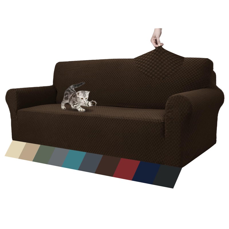 ZNSAYOTX 1 Piece Jacquard Couch Covers for 3 Cushion Couch High Stretch Sofa Cover for Pets Dogs Anti Slip Extra Large Sofa Slipcovers Furniture Protector (XL Sofa, Dark Coffee) - Image 1